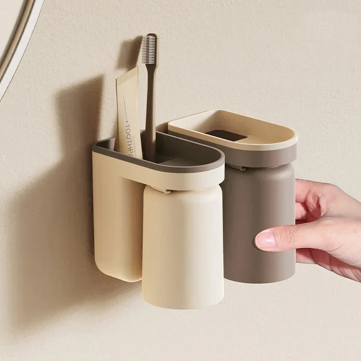DuoClean 2-in-1 Wandhalterung für Zahnbürste und Becher – Clevere Aufbewahrung ohne Bohren Karnz