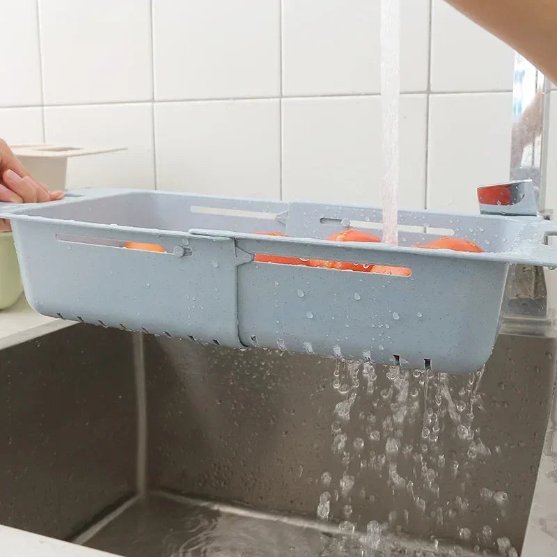 FlexDrain Abtropfkorb Küche – Verstellbarer Spülbecken Organizer | Auto Ablauf & Obst Gemüse Trockner | Platzsparendes Küchezubehör | Karnz