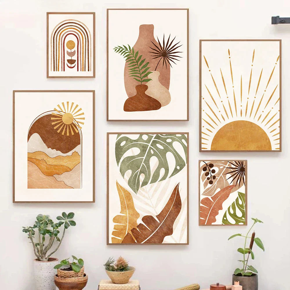 Terracotta Mond Abstrakt Bohemian Botanisch Stilleben Wandkunst Fine Art Leinwanddrucke Galerie Wandbilder Für Modernes Wohnzimmer Esszimmer Kunst Dekor