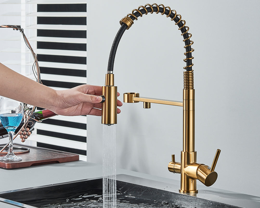 Sandsberg Schwarzer Filter-Küchenwasserhahn mit Dual-Auslauf – Mischbatterie mit Wasserfilter für Küchen, Wasseraufbereitung und Reinigung | Karnz