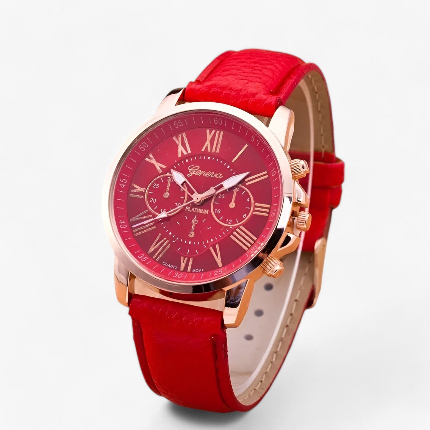 Camille Damenuhr mit wasserdichtem Lederarmband, 42 mm