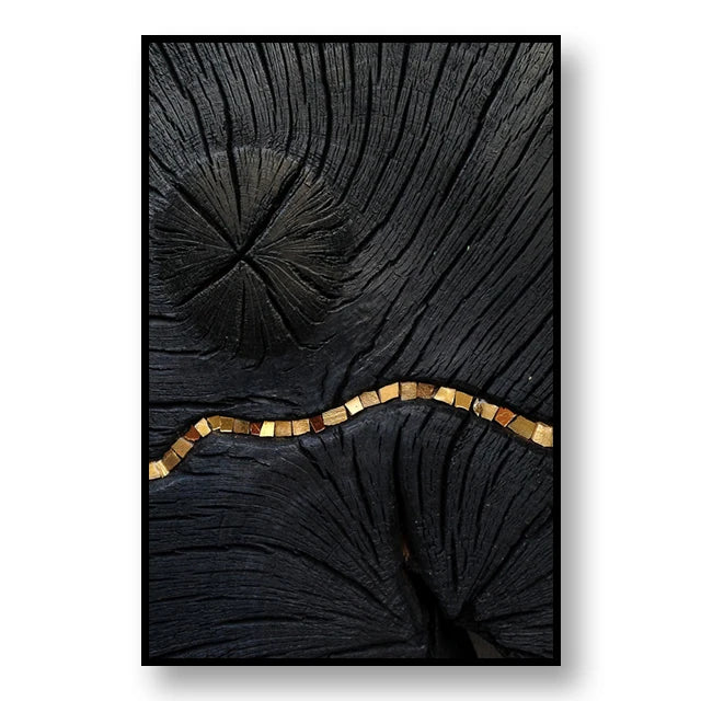 Abstrakte schwarze goldene Baumringe Wandkunst Fine Art Leinwanddrucke Licht Luxus Bilder für Wohnzimmer Foyer Eingangsbereich Empfangsraum Kunst Dekor