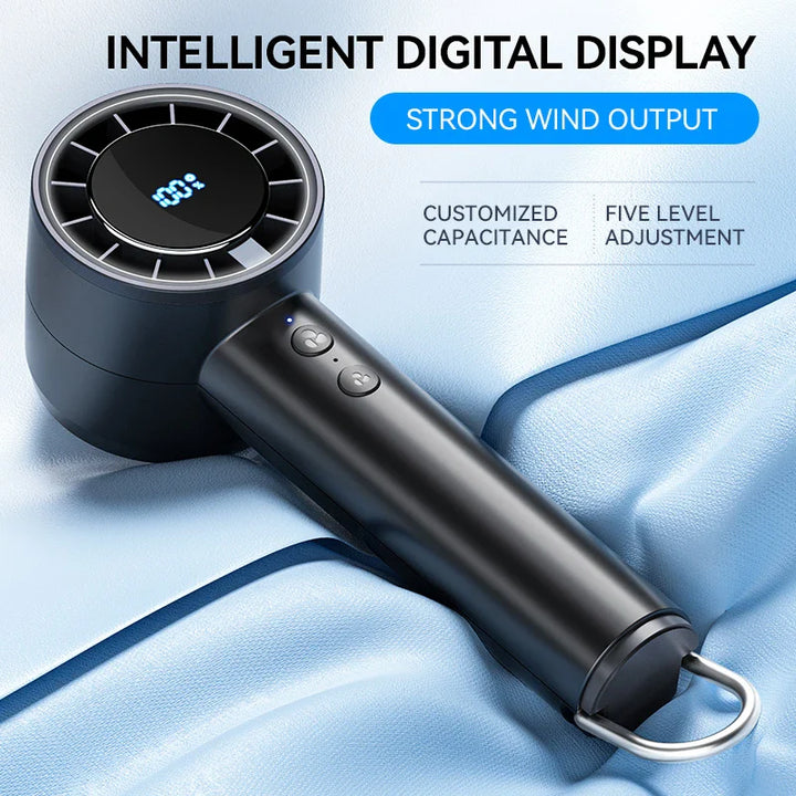 Stiller Hochgeschwindigkeits-USB-Handventilator – Tragbarer kleiner Ventilator mit LED-Display, hoher Windkraft und Kühlschrankfunktion | Karnz
