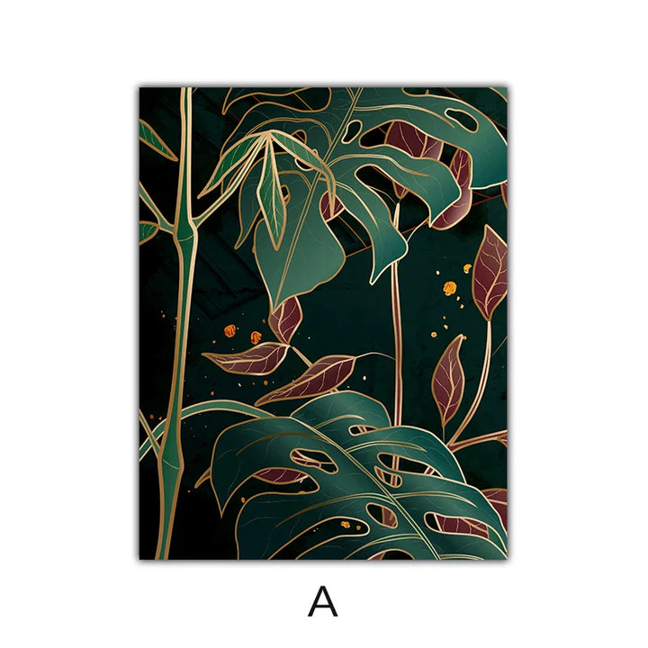 Moderne abstrakte tropische Botanik Wandkunst Fine Art Leinwanddrucke Rote grüne Palmenblätter Poster Bilder für Wohnzimmer Hotelzimmer Dekoration | Karnz