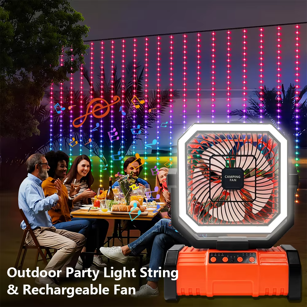 Wiederaufladbarer Campingventilator mit 20000mAh Batterie, 4 Geschwindigkeiten und LED Laterne | Karnz
