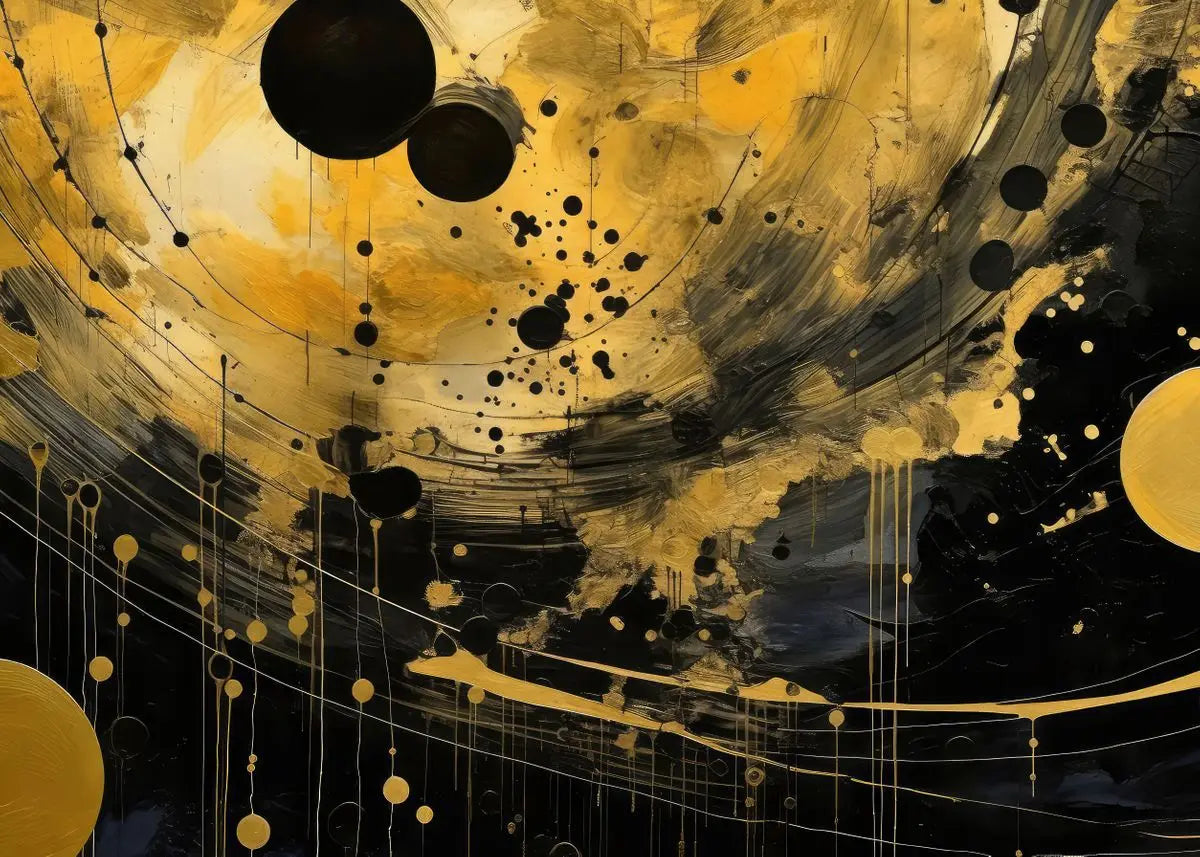 Moderne Fließende Geometrie Schwarzes Goldenes Abstraktes Wandkunst Feine Kunst Leinwanddrucke Bilder Für Wohnzimmer Esszimmer Home Office Dekor | Karnz