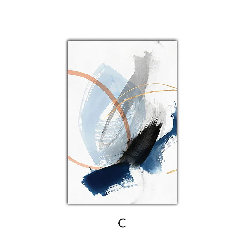Modern Abstract Breite Stroke Wandkunst Feine Kunst Leinwanddrucke Blau Beige Mit Hinweisen Auf Orange Goldene Nordische Bilder Für Wohnzimmer Dekor | Karnz