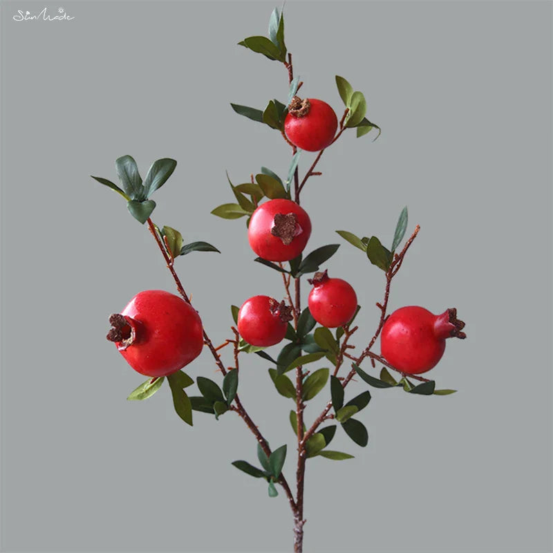 6-teilige künstliche Granatapfel-Fruchtzweig mit Blättern