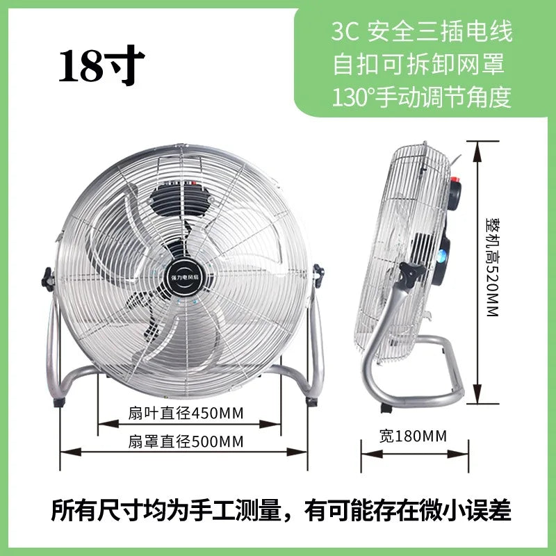 Industrieller Bodenventilator – 8-Gang 130° oszillierender Werkstattlüfter, leiser 45dB Turbo-Motor mit Überhitzungsschutz | Karnz
