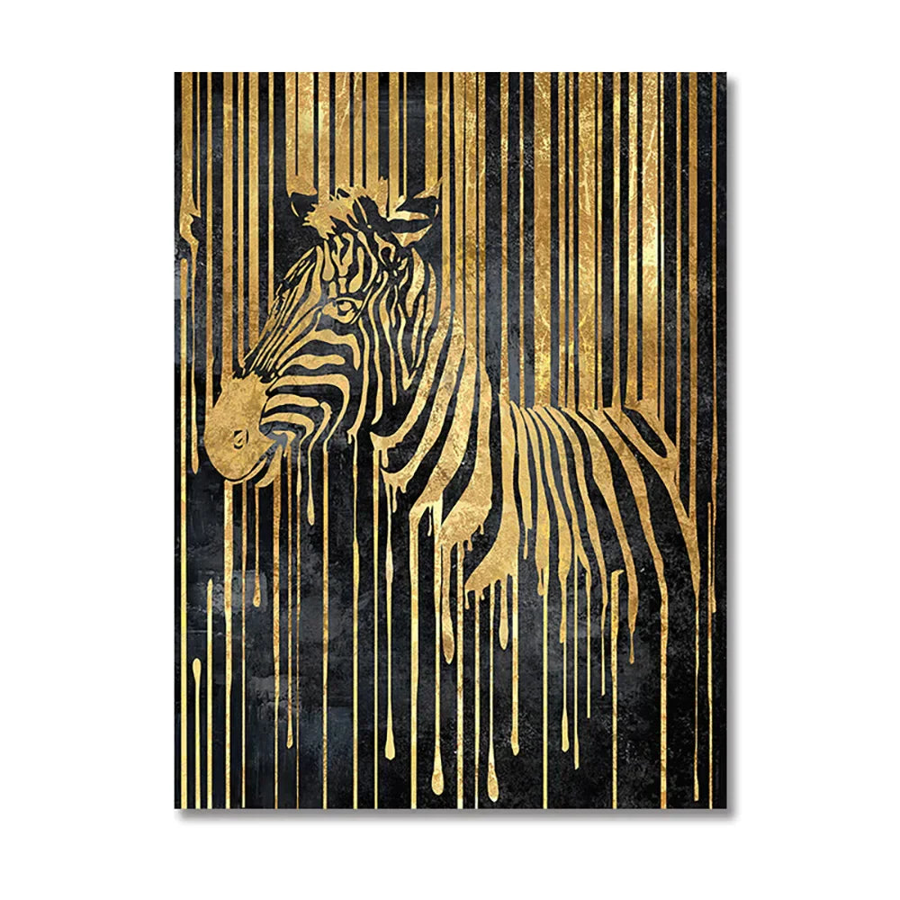 Moderne abstrakte goldene Zebra-Linien Löwe Elefant Tiger Wandkunst Fein Kunst Leinwanddrucke Bilder für luxuriöse Wohnung Wohnzimmer Esszimmer Kunstdekoration | Karnz