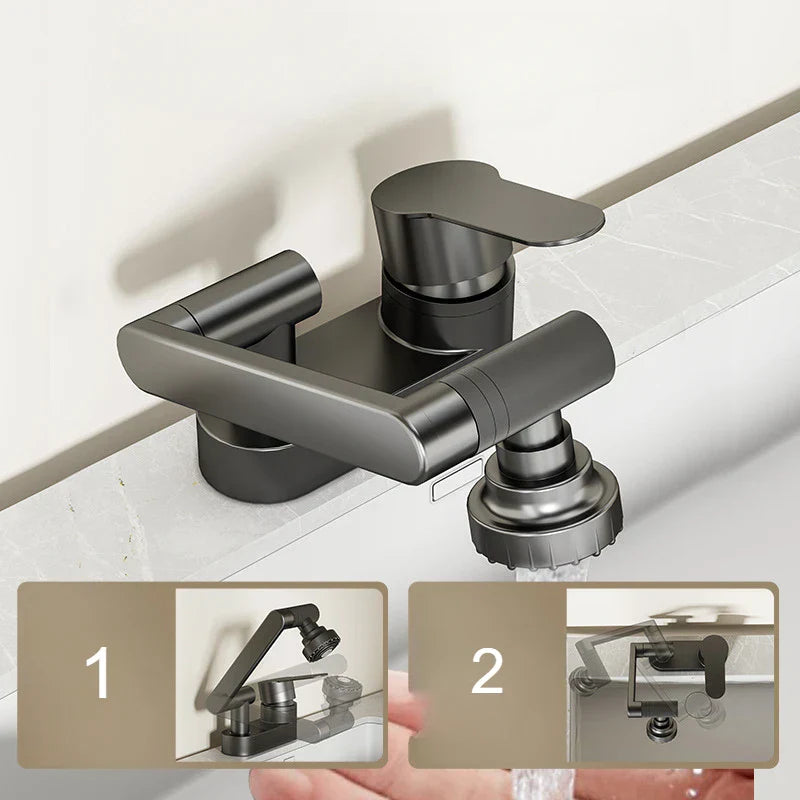 Aqua Twist Duo-Flex Waschbeckenmischer – 360° schwenkbarer Zwei-Loch-Armatur für heißes und kaltes Wasser Karnz
