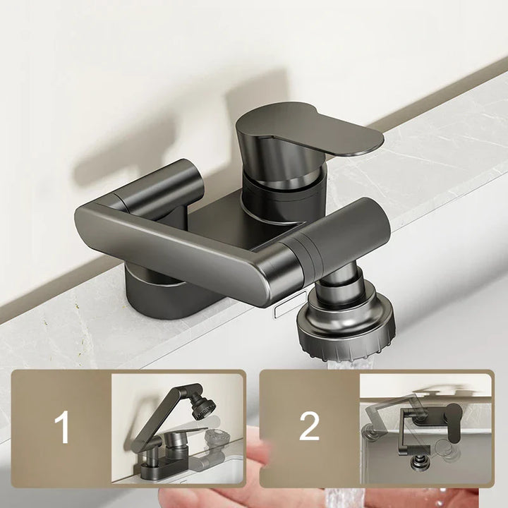 Aqua Twist Duo-Flex Waschbeckenmischer – 360° schwenkbarer Zwei-Loch-Armatur für heißes und kaltes Wasser Karnz