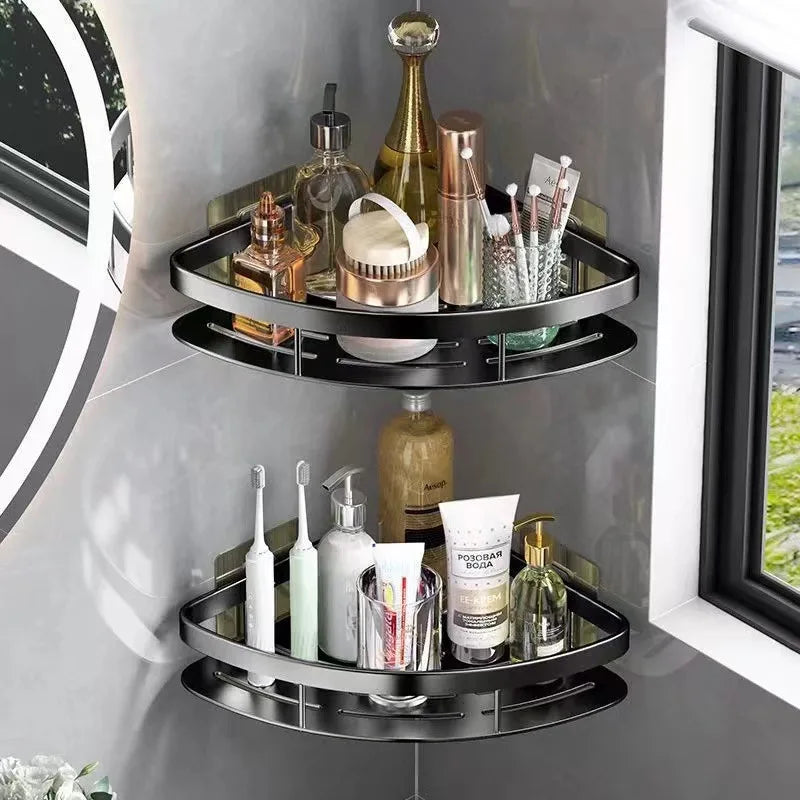 Eckhalter Aluminium Wandregal – Platzsparender Badorganisator Ohne Bohren | Karnz