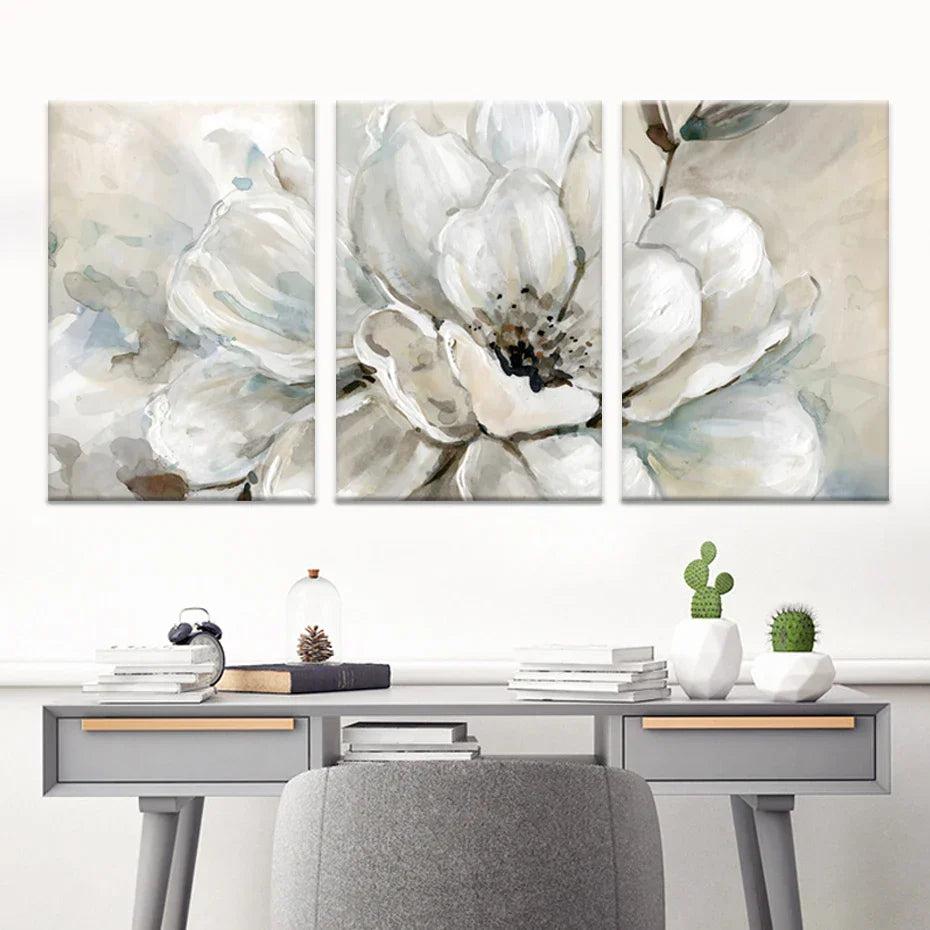 Große Beige Weiße Florale Wandkunst Fine Art Leinwanddrucke Moderne Botanische Bilder Für Wohnzimmer Esszimmer Schlafzimmer Kunst Dekor | Karnz