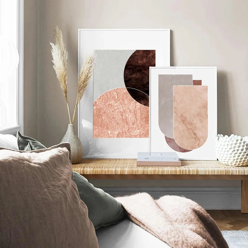 Skandinavische abstrakte graue rosa Granit Wandkunst Fine Art Leinwanddrucke Bilder für moderne Wohnung Wohnzimmer Schlafzimmer Kunstdekoration | Karnz