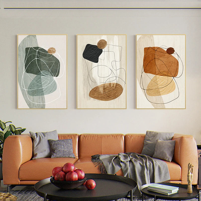 Skandinavische abstrakte Form Linien & Formen Wandkunst Fine Art Leinwanddrucke Neutrales Farbschema Bilder für moderne Wohnzimmerdekoration | Karnz