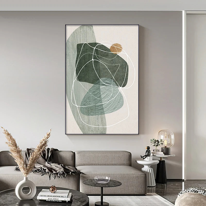 Skandinavische abstrakte Form Linien & Formen Wandkunst Fine Art Leinwanddrucke Neutrales Farbschema Bilder für moderne Wohnzimmerdekoration | Karnz