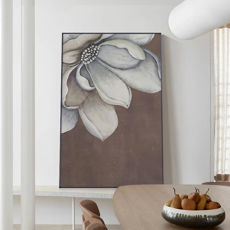 Skandinavische große florale Wandkunst feine Kunstdrucke auf Leinwand weiße Blütenblumen Poster moderne botanische Bilder für Foyer Wohnzimmer | Karnz