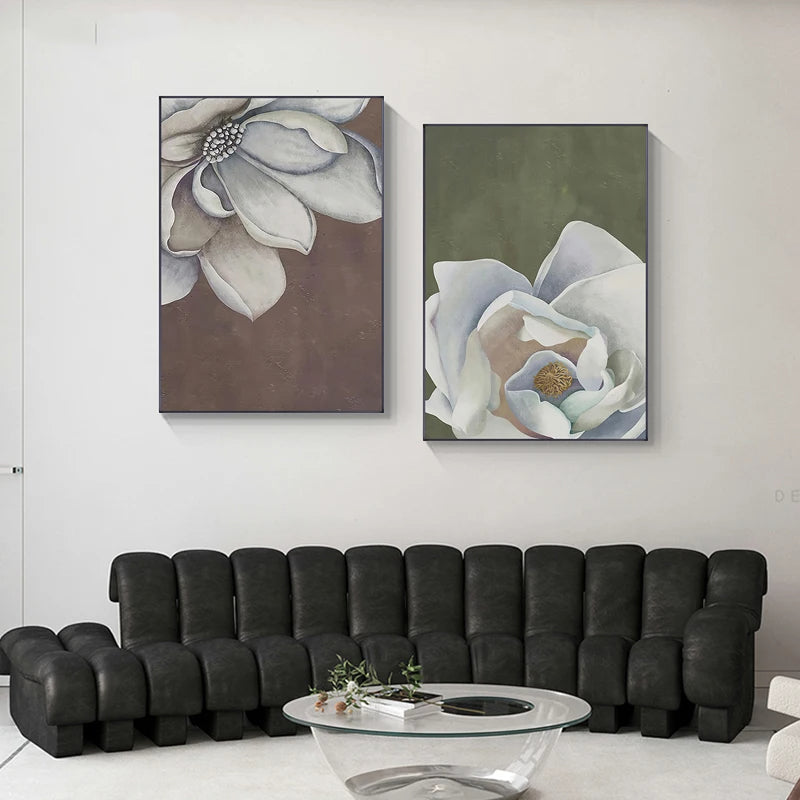 Skandinavische große florale Wandkunst feine Kunstdrucke auf Leinwand weiße Blütenblumen Poster moderne botanische Bilder für Foyer Wohnzimmer | Karnz