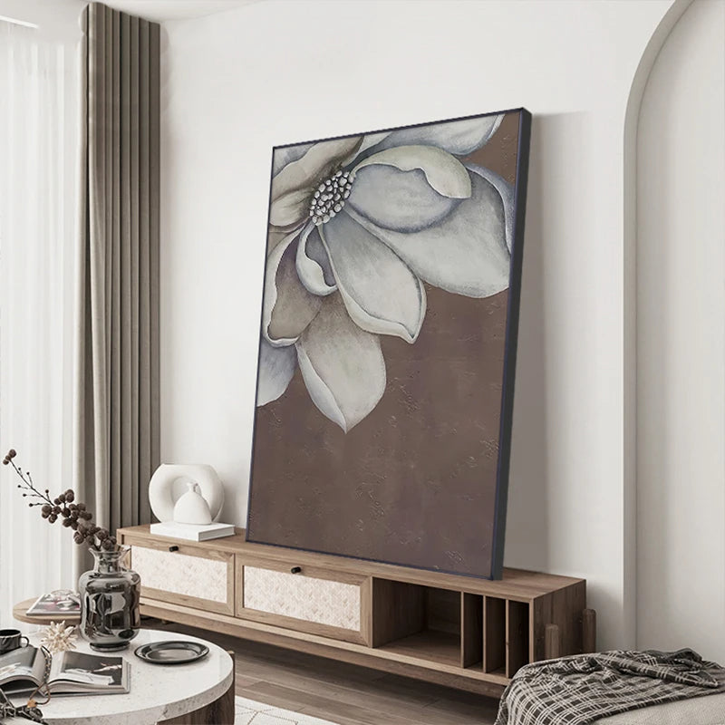 Skandinavische große florale Wandkunst feine Kunstdrucke auf Leinwand weiße Blütenblumen Poster moderne botanische Bilder für Foyer Wohnzimmer | Karnz