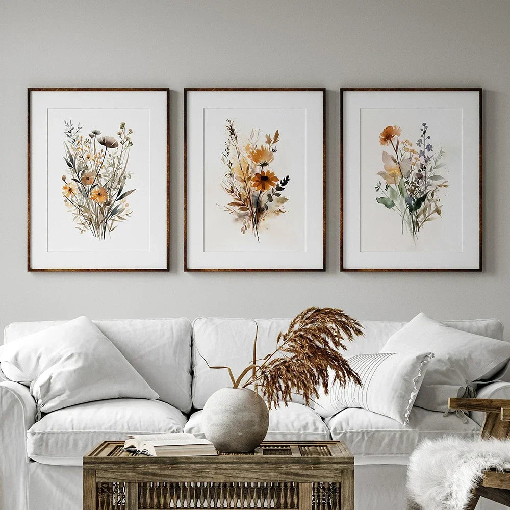 Skandinavische florale Wiesenblumen Wandkunst Fine Art Leinwanddrucke moderne minimalistische Botanik Bilder für Wohnzimmer Home Decor