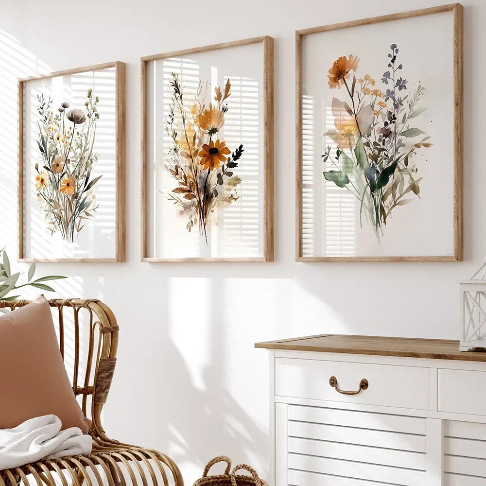 Skandinavische florale Wiesenblumen Wandkunst Fine Art Leinwanddrucke moderne minimalistische Botanik Bilder für Wohnzimmer Home Decor