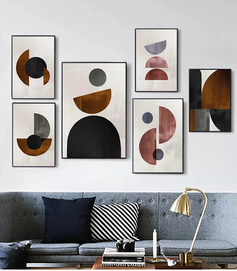 Skandinavische Minimalistische Geometrische Dunkle Neutrale Farben Wandkunst Fine Art Leinwanddrucken Moderne Abstrakte Bilder Für Wohnzimmer Wohnkultur | Karnz