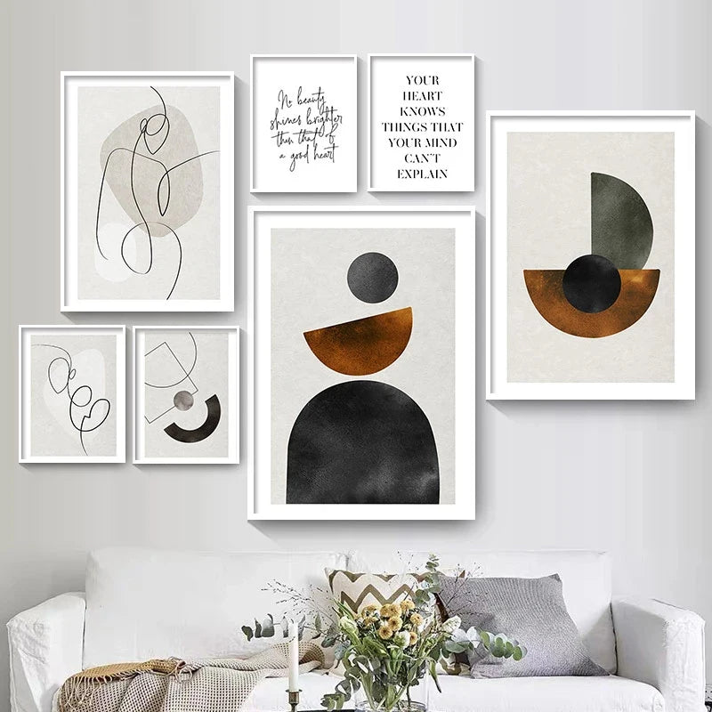 Skandinavische Minimalistische Geometrische Dunkle Neutrale Farben Wandkunst Fine Art Leinwanddrucken Moderne Abstrakte Bilder Für Wohnzimmer Wohnkultur | Karnz