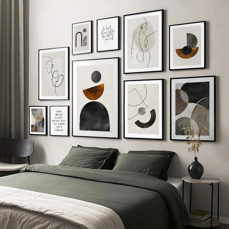 Skandinavische Minimalistische Geometrische Dunkle Neutrale Farben Wandkunst Fine Art Leinwanddrucken Moderne Abstrakte Bilder Für Wohnzimmer Wohnkultur | Karnz