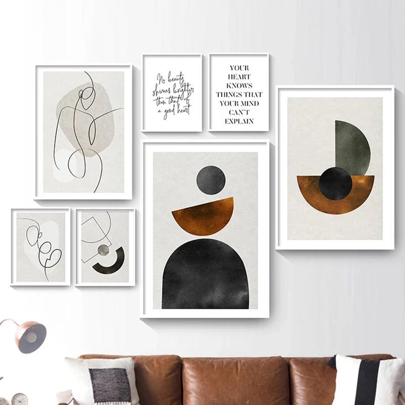 Skandinavische Minimalistische Geometrische Dunkle Neutrale Farben Wandkunst Fine Art Leinwanddrucken Moderne Abstrakte Bilder Für Wohnzimmer Wohnkultur | Karnz
