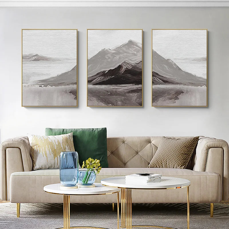 Abstrakte graue Berglandschaft Wandkunst Fine Art Leinwanddrucke Bilder für moderne Wohnung Wohnzimmer Esszimmer Kunstdekoration | Karnz