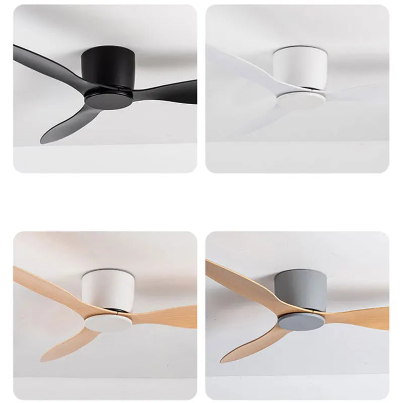 42-52 Zoll Deckenventilatoren mit DC-Motor — Fernbedienung Niedrigboden Kühlventilatoren, ohne Licht, weiße Holz- & schwarze Optionen | Karnz