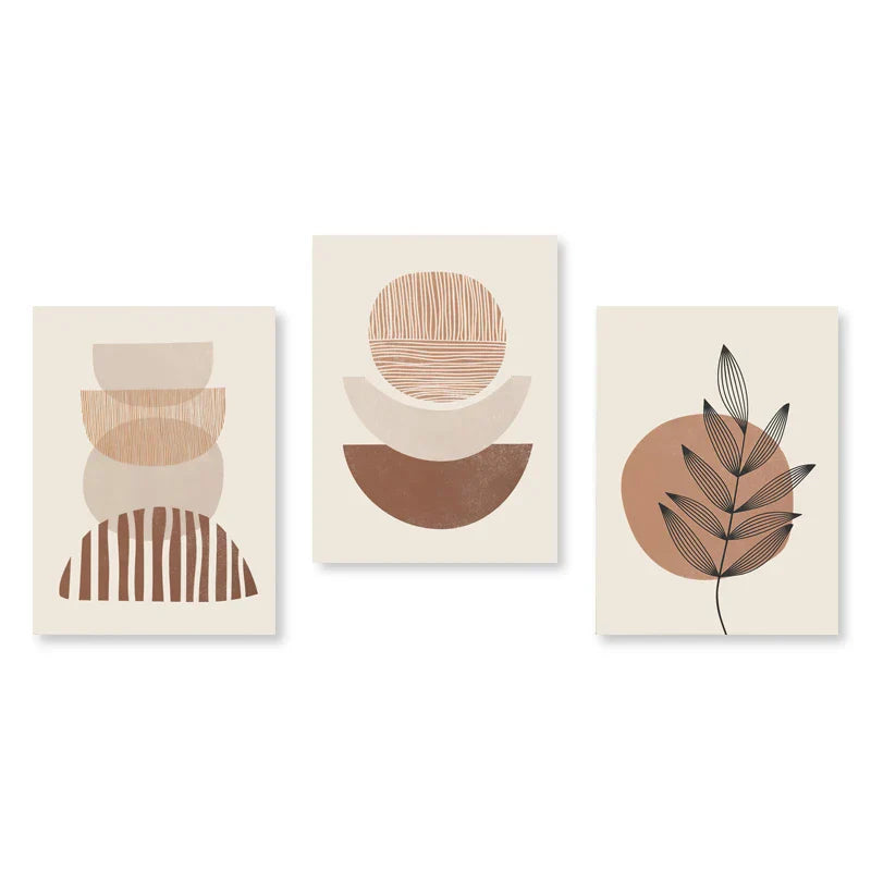 Set aus 3 Stück Modern Abstrakt Bohemian Minimalistisch Geometrisch Wandkunst Fein Kunst Leinwand Drucke Poster Bilder Für Wohnzimmer Dekor | Karnz