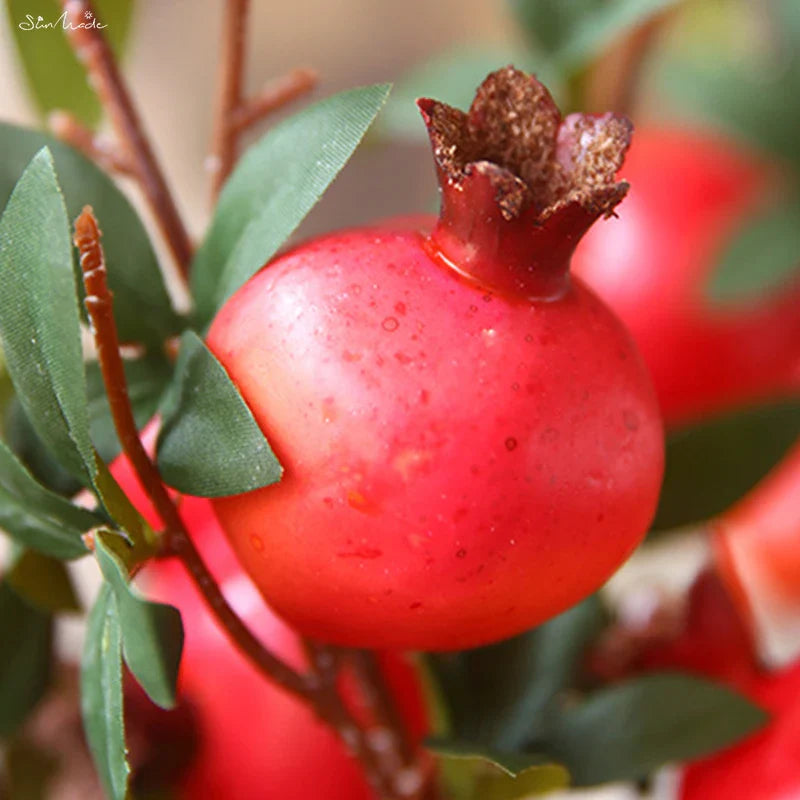 6-teilige künstliche Granatapfel-Fruchtzweig mit Blättern