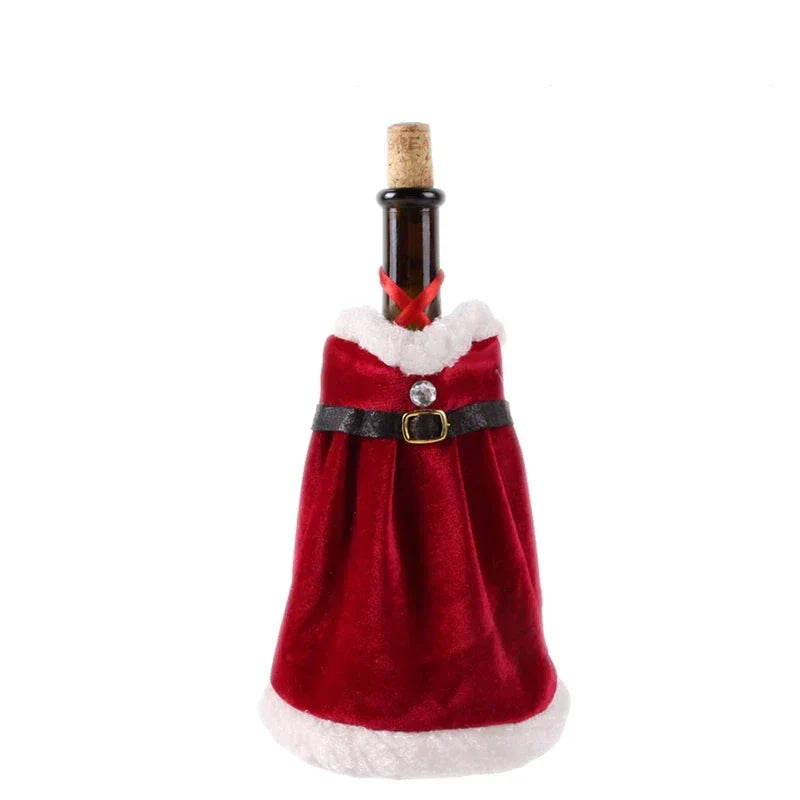 Weihnachtliche Flaschenhülle mit Fellkragen – Festliche Hülle für Weinflaschen, Wichtel-Deko für Weihnachten, Perfekt als Geschenkverpackung | Karnz