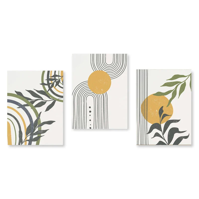 Set aus 3 Stück Modern Abstrakt Bohemian Minimalistisch Geometrisch Wandkunst Fein Kunst Leinwand Drucke Poster Bilder Für Wohnzimmer Dekor | Karnz