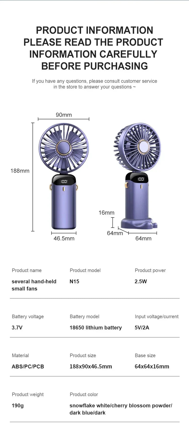 5000mAh Handheld Mini Ventilator – Kabelloser USB wiederaufladbarer tragbarer Ventilator mit digitaler Anzeige, Telefonhalter, 5-Geschwindigkeits faltbarer Nacken-Hängevantilator | Karnz