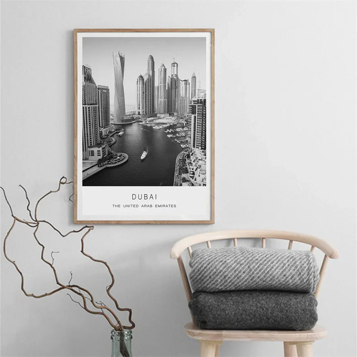 Dubai Skyline Poster Internationale Reisen Wandkunst Fein Kunst Leinwanddrucke Schwarz Weiß Bilder Für Wohnzimmer Esszimmer Heim Büro Kunst Dekor | Karnz