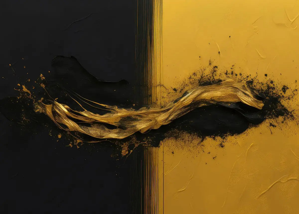 Moderne Fließende Geometrie Schwarzes Goldenes Abstraktes Wandkunst Feine Kunst Leinwanddrucke Bilder Für Wohnzimmer Esszimmer Home Office Dekor | Karnz