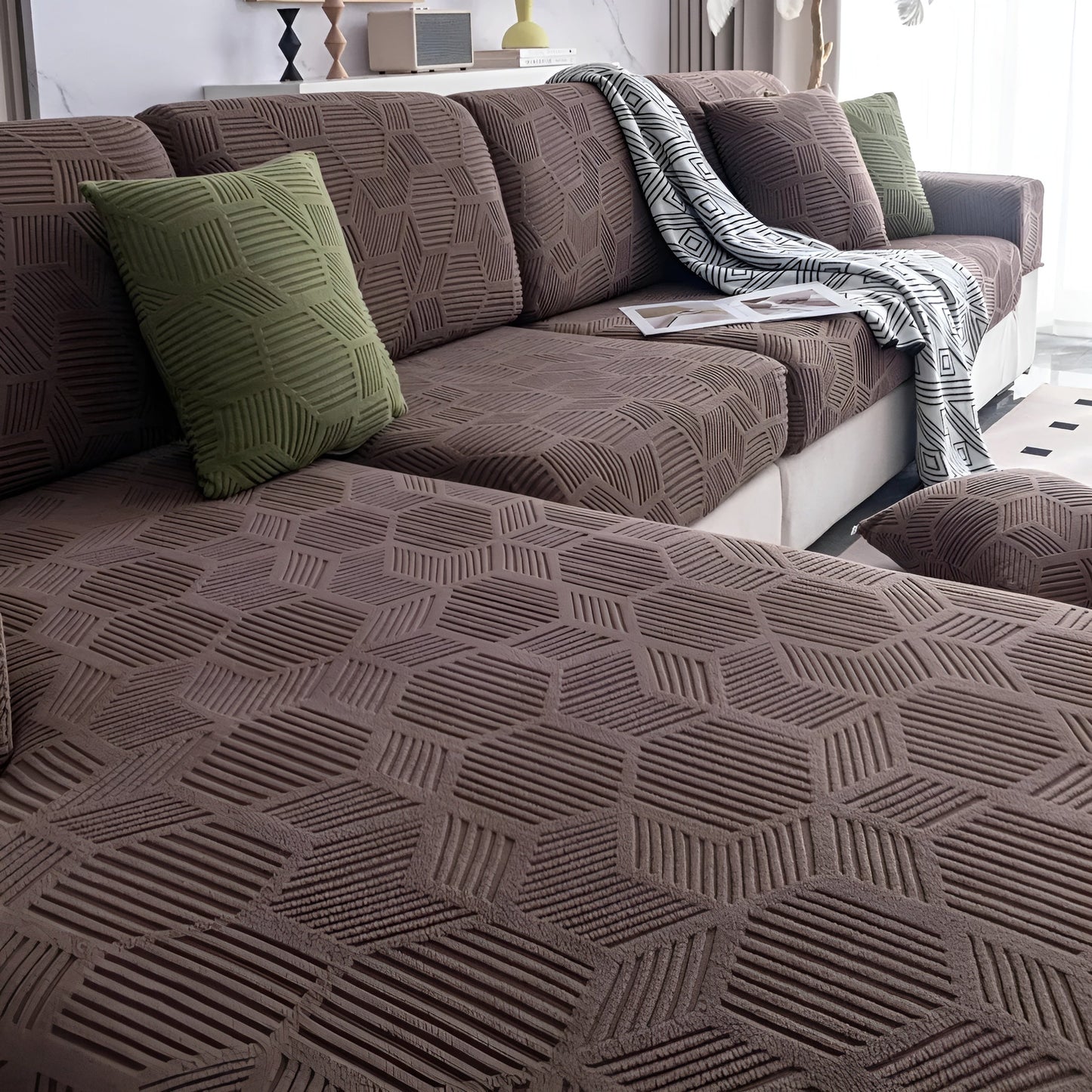 Jacquard-Sofabezug mit geometrischem Muster – weich und haustierfreundlich | perfekt zum Schutz und für gemütliche Wohnräume | Karnz