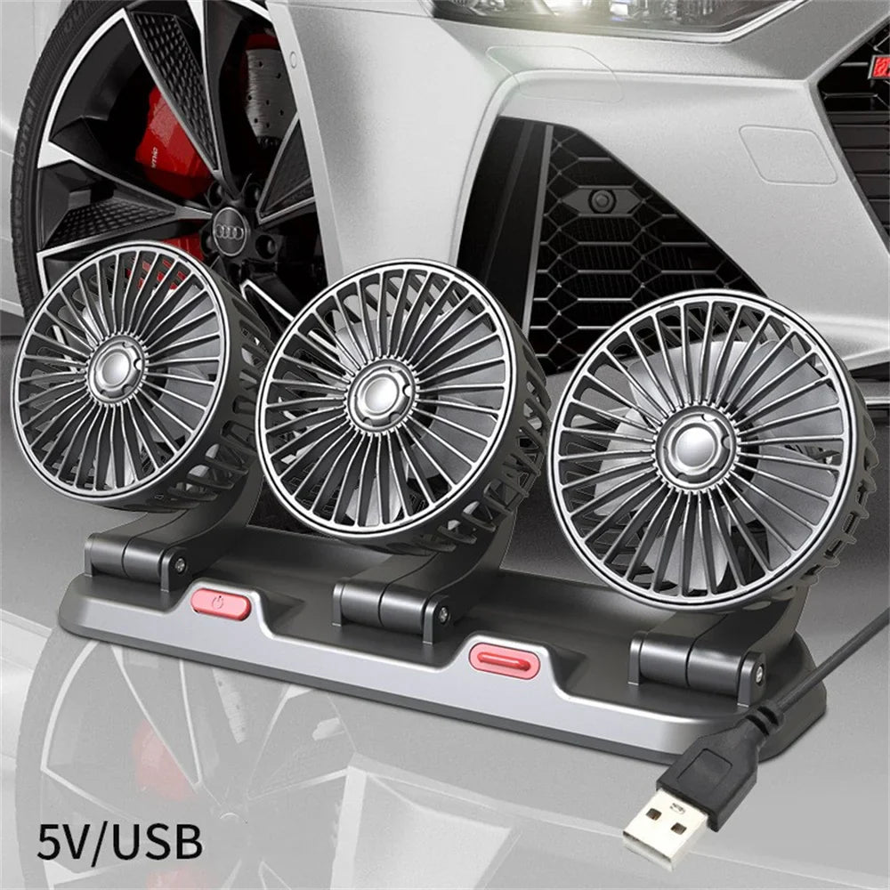 360° Verstellbarer Auto-Lüfter - 3-Kopf Automobil Elektroventilator - USB/12V/24V - 2 Geschwindigkeiten - Leises Kühlen für Zuhause, Schreibtisch, Büro & Auto | Karnz