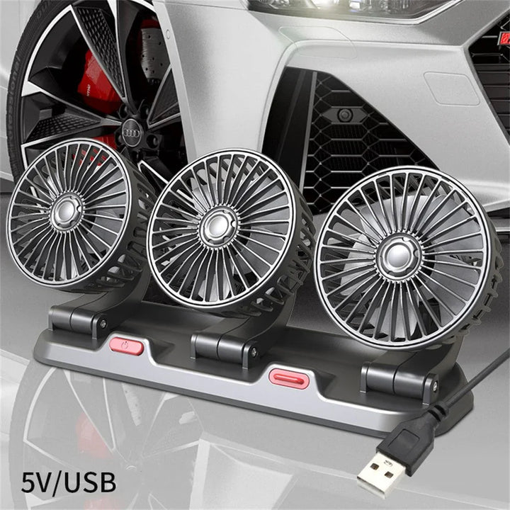 360° Verstellbarer Auto-Lüfter - 3-Kopf Automobil Elektroventilator - USB/12V/24V - 2 Geschwindigkeiten - Leises Kühlen für Zuhause, Schreibtisch, Büro & Auto | Karnz