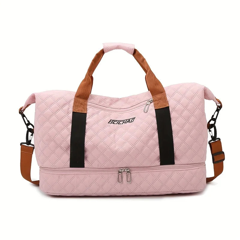 Karnz | Travessia Reisetasche mit Schuhfach | Große Kapazität & Rautenmuster | Nylon Wochenendtasche für Sport, Kurzreisen & den Alltag