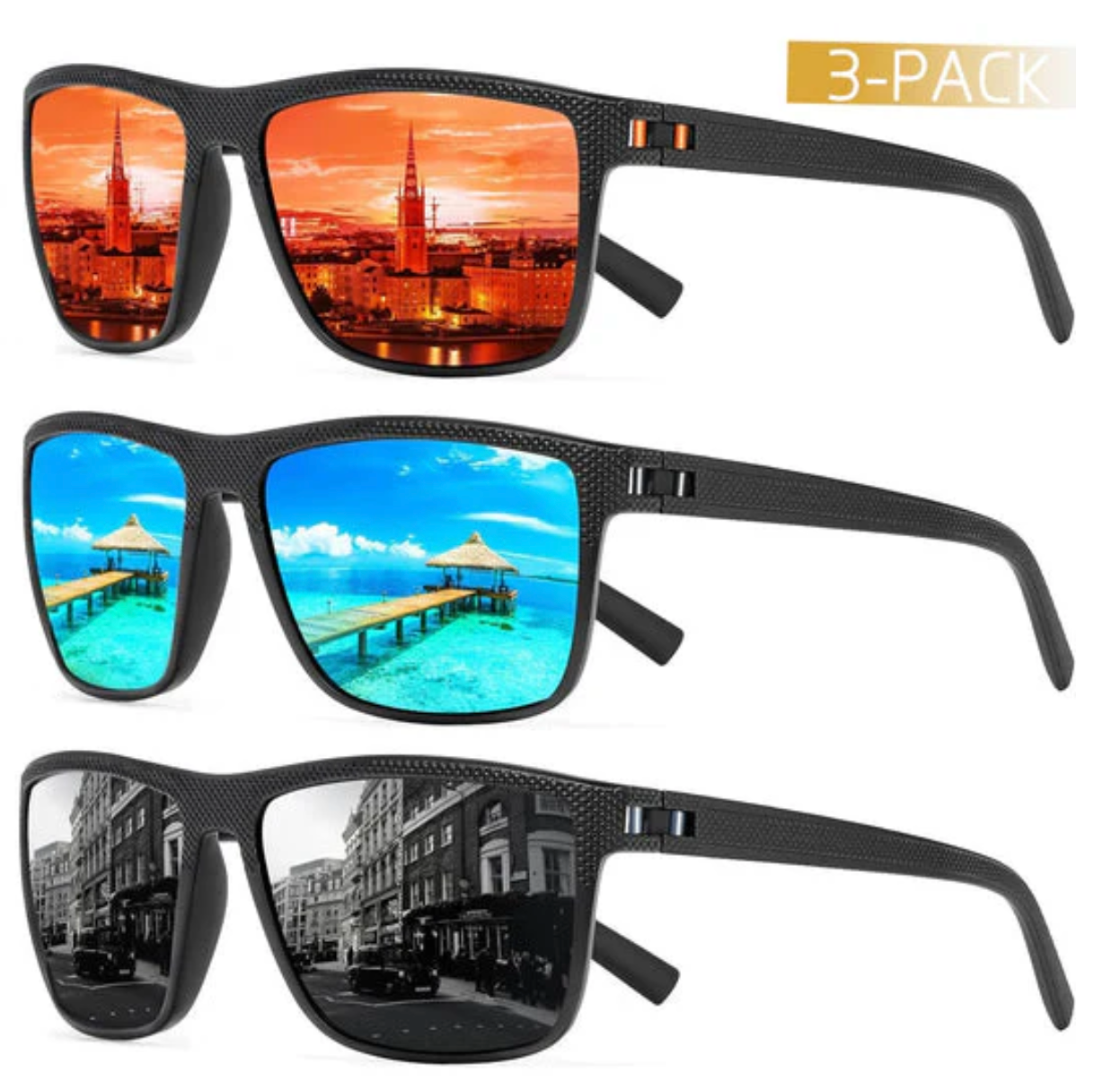 ZichtZeker 3-teiliges Set polarisierter Sonnenbrillen – UV400-Schutz & Komfort