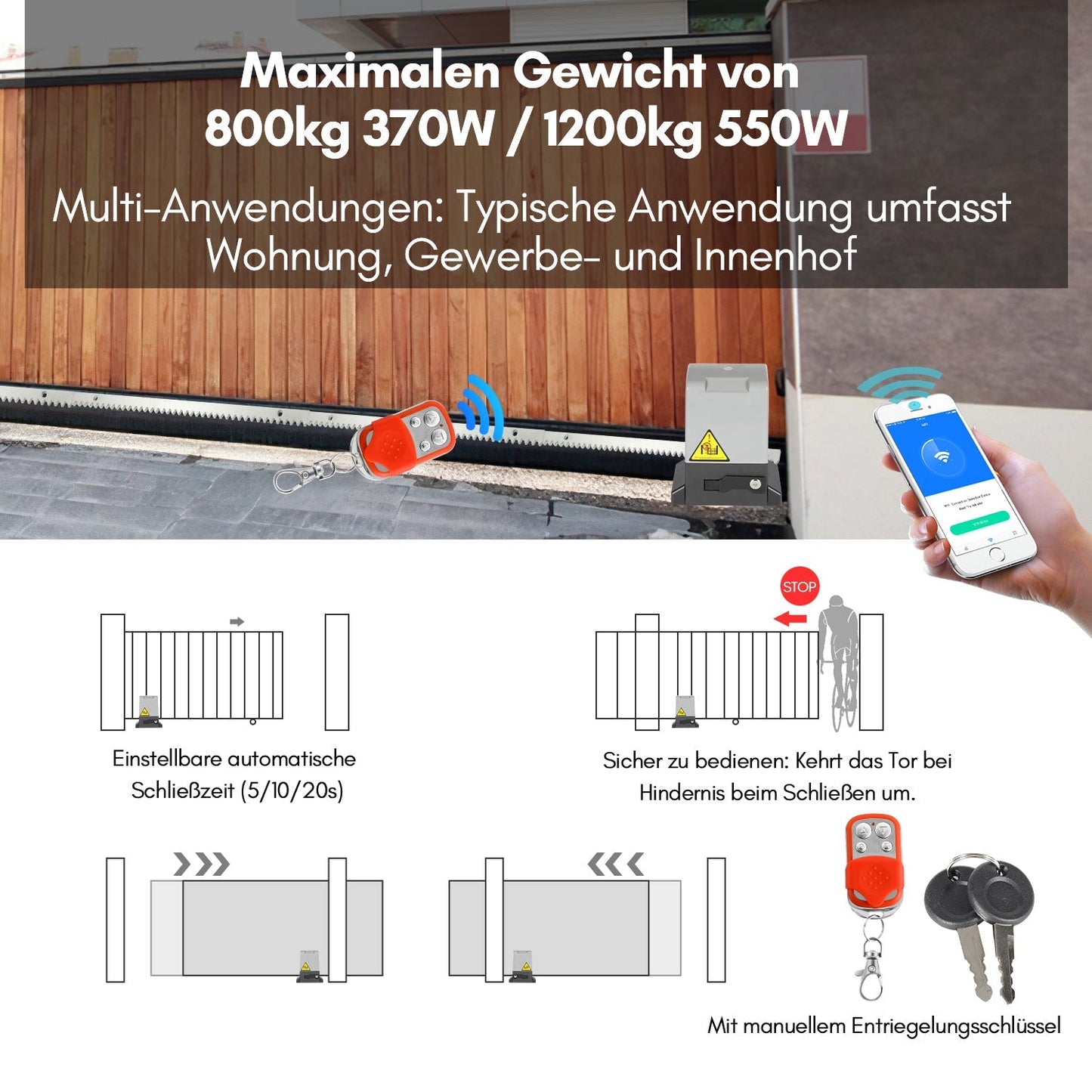 Schiebetorantrieb Garagentorantrieb mit App-Steuerung 370W/550W | Karnz