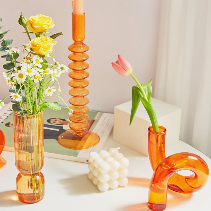 Moderner Glas Kerzenhalter-Orange | Karnz