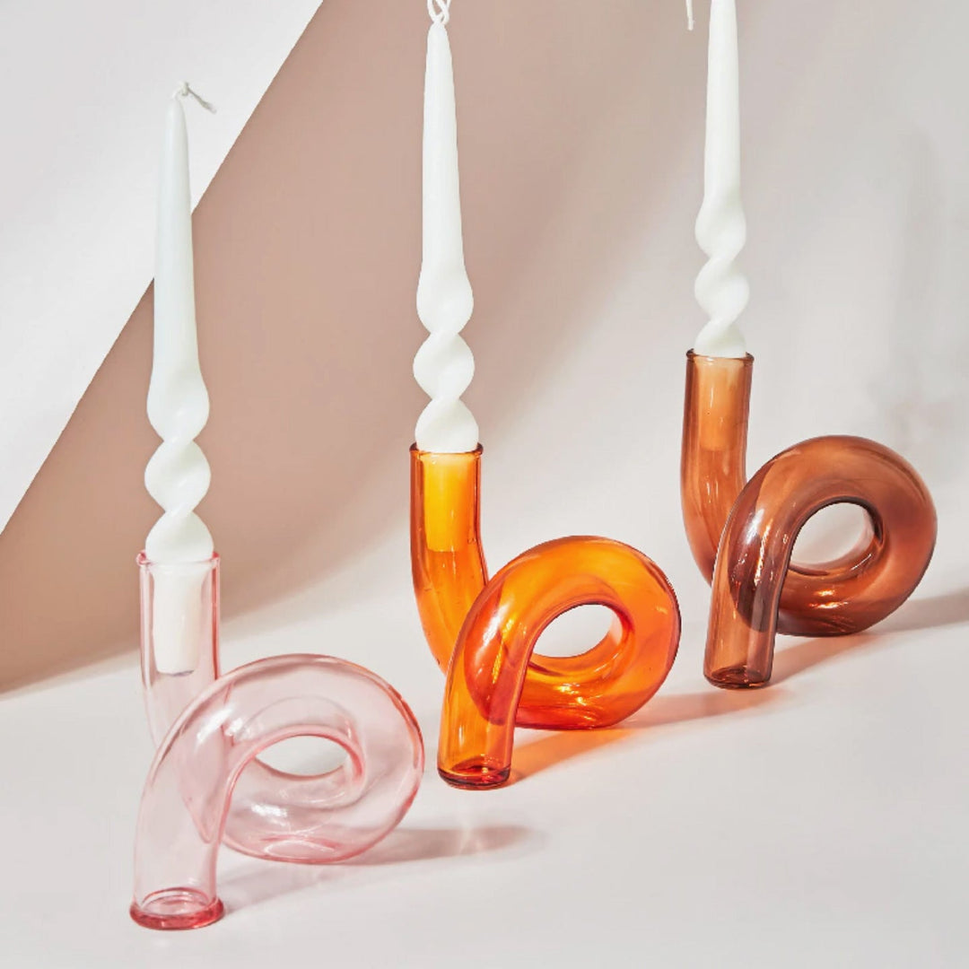 Moderner Glas Kerzenhalter-Orange | Karnz