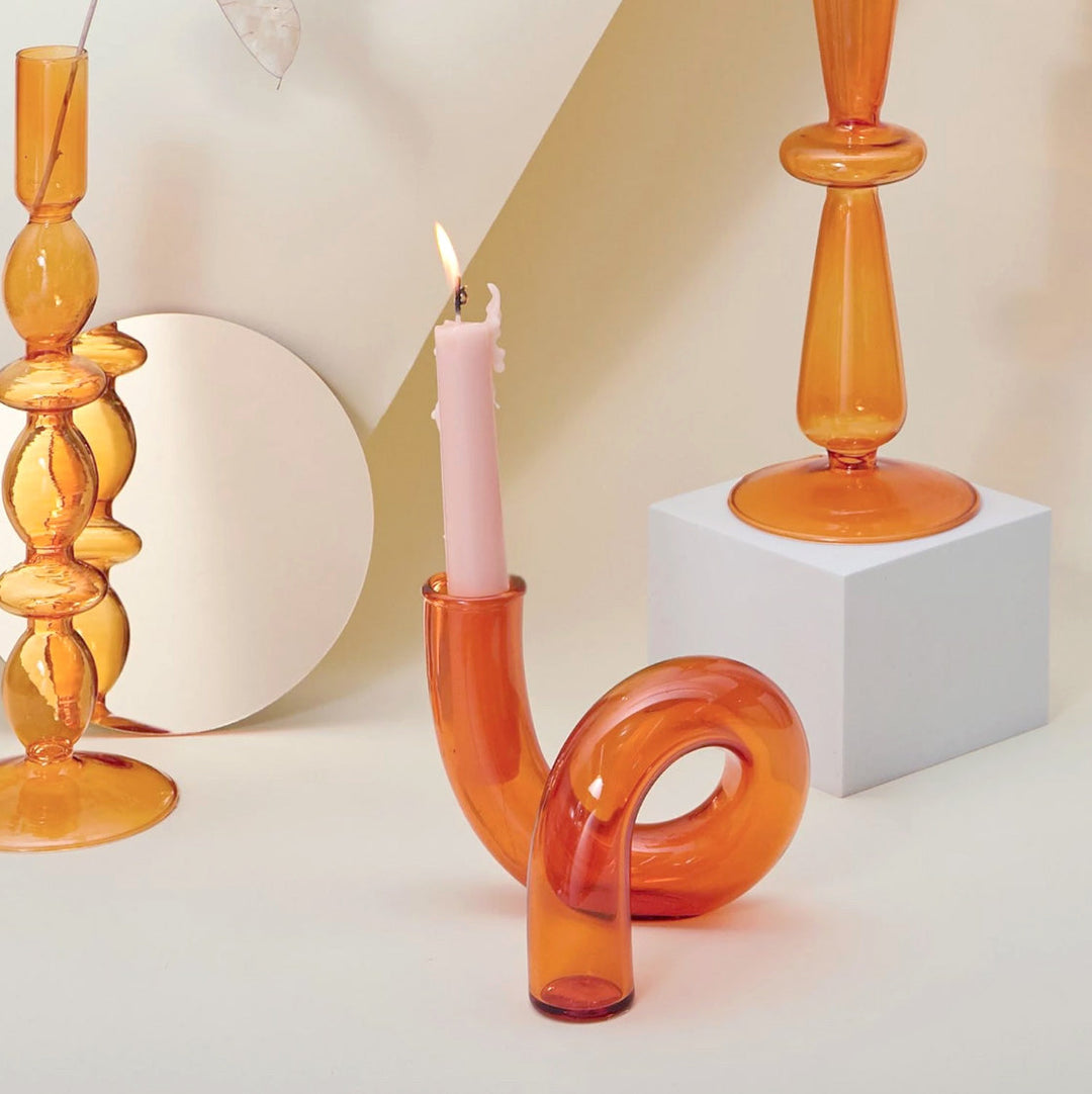 Moderner Glas Kerzenhalter-Orange | Karnz