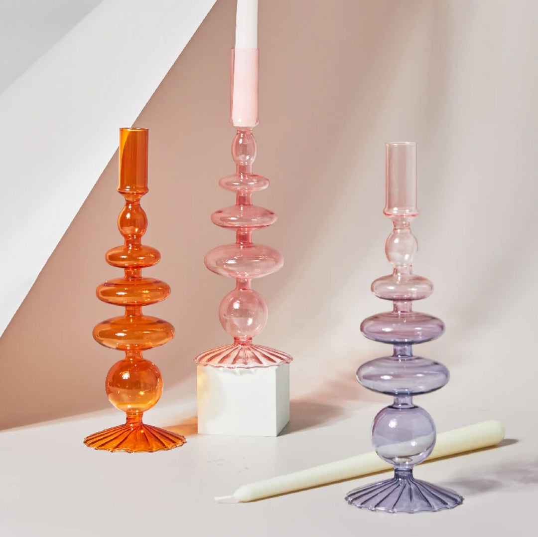 Moderner Glas Kerzenhalter-Orange | Karnz