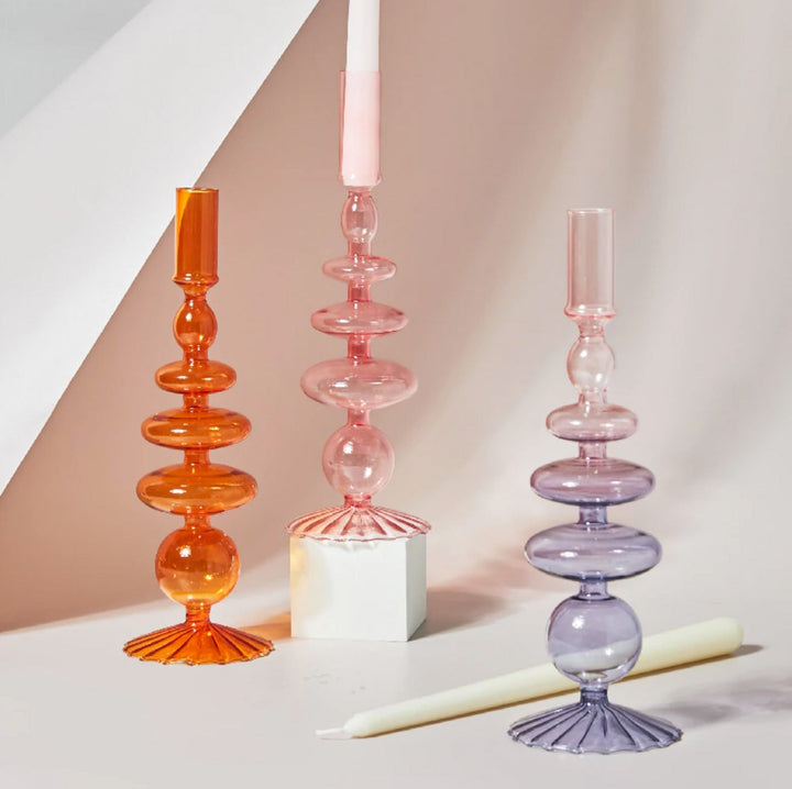 Moderner Glas Kerzenhalter-Orange | Karnz